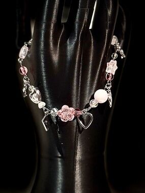 Pink Charm Bracelet with Flower Accent